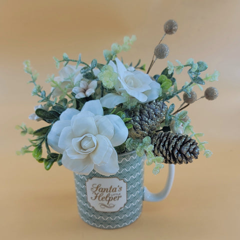White and Gold Christmas Wood Flower Arrangement