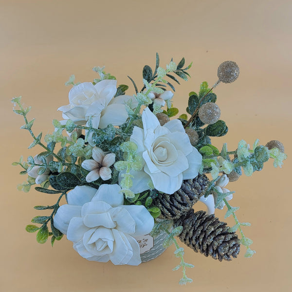 White and Gold Christmas Wood Flower Arrangement