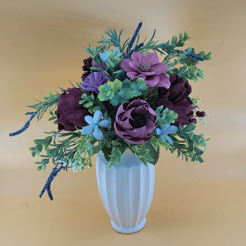 Tall Purple and Blue Wood Flower Arrangement