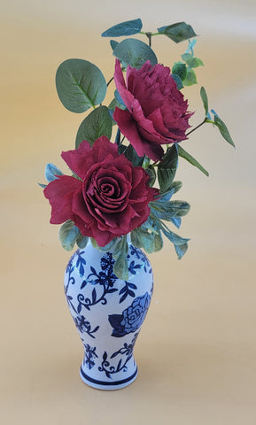 Red and Blue Small Wood Flower Arrangement