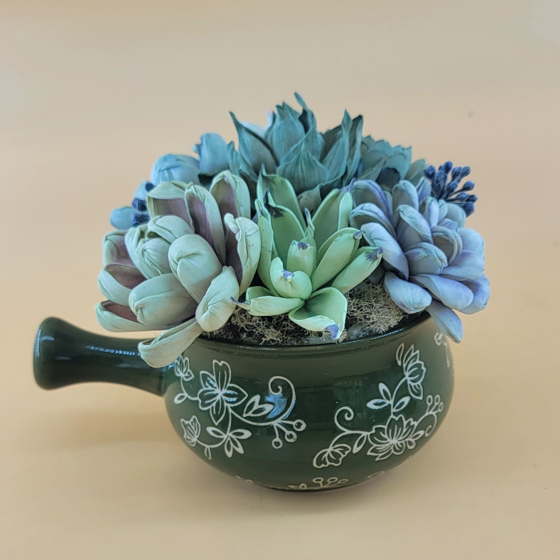 Wood Succulents in Soup Bowl