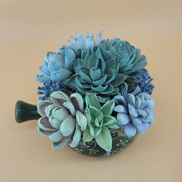 Wood Succulents in Soup Bowl